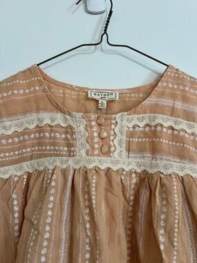 Hayden Girls NWT Boho Blouse Size XL Peach Pink Stripe Lace Trim Peasant Top